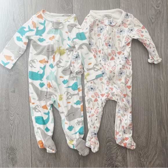 set of 2 print sleepers, ocean and floral - Picture 1 of 6